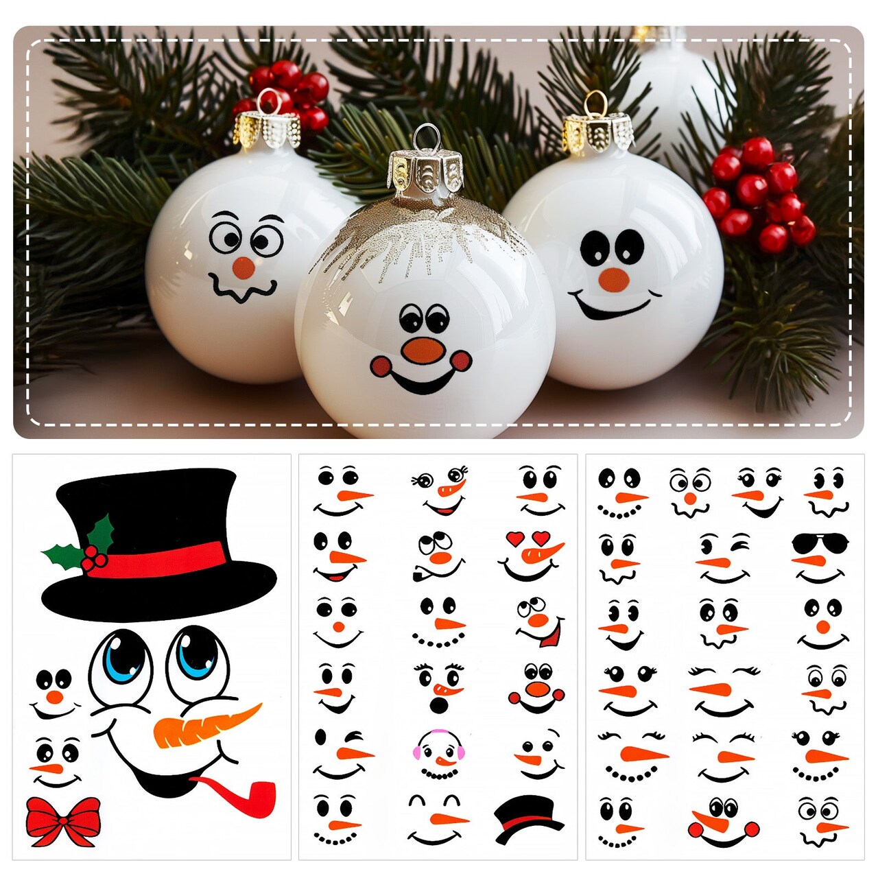 Wrapables Snowman Face Stickers for Crafts, Christmas Decoration for Windows, Refrigerators, Water Bottles, Cups (Set of 41), Frosty